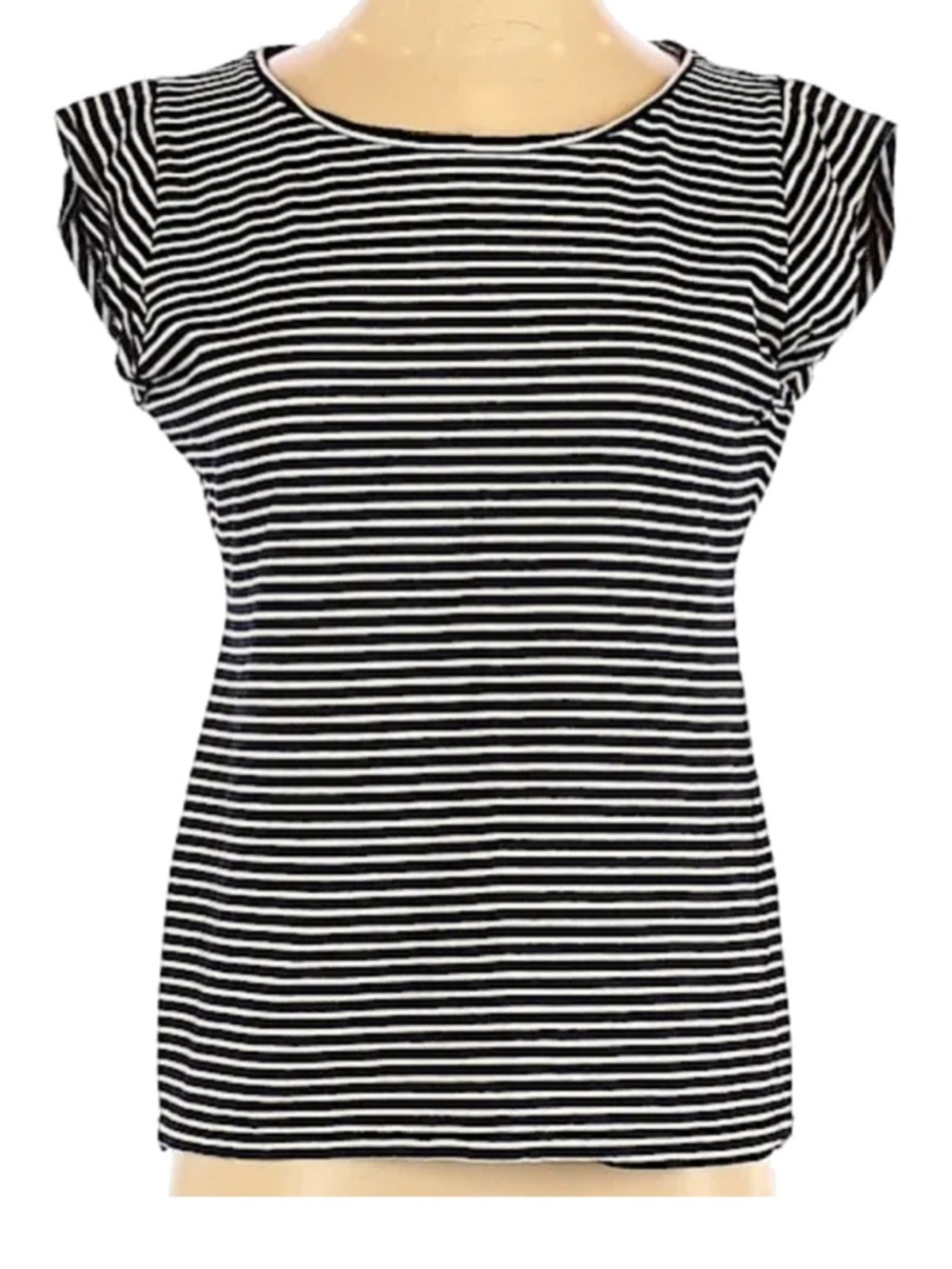 🌺 2/$20 J. Crew navy blue and white striped T shirt size medium cotton and linen